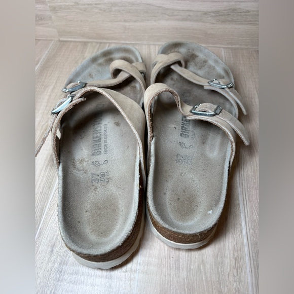 Birkenstock Mayari Size 37 Women’s Nubuck Cream Sandals White Sole Regular Width - Picture 5 of 12